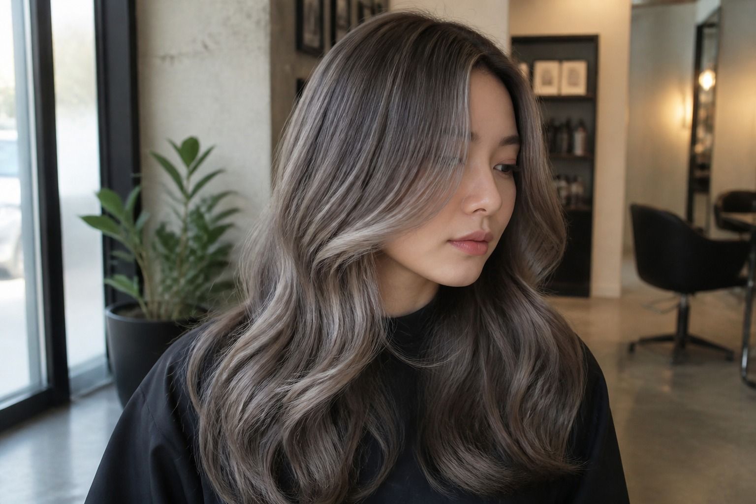 Cool Summer hair color with soft cool brunette and blonde tones